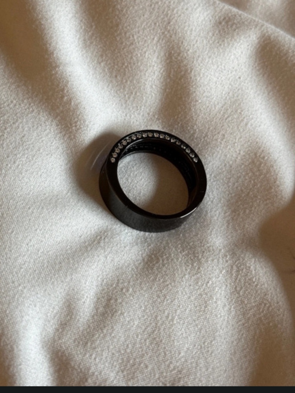 Black Crystal-Accented Wide Band Ring